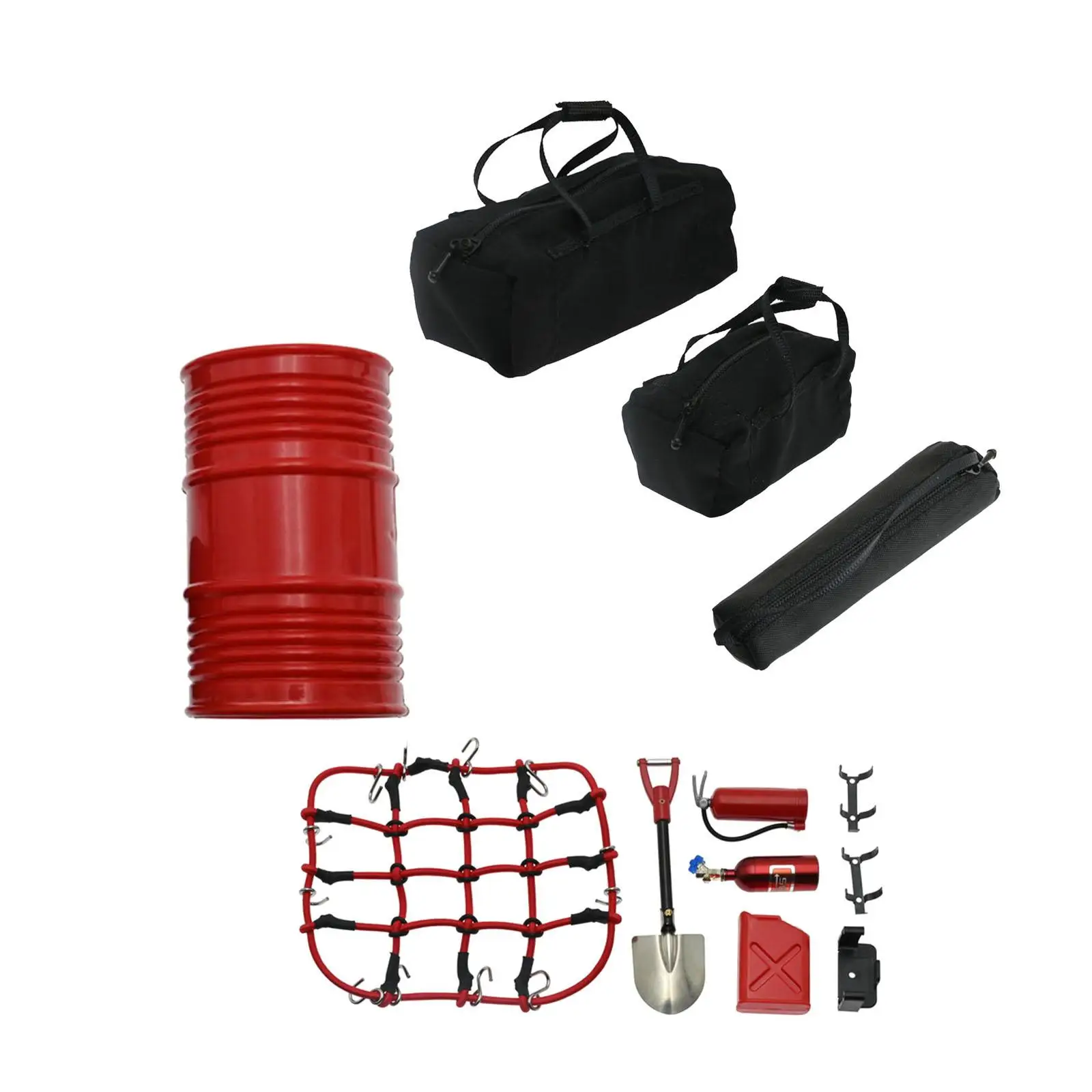 RC Crawler 1/10 Roof Luggage Bags Simulation Design Car Decorative Storage with Net and Tool Kit