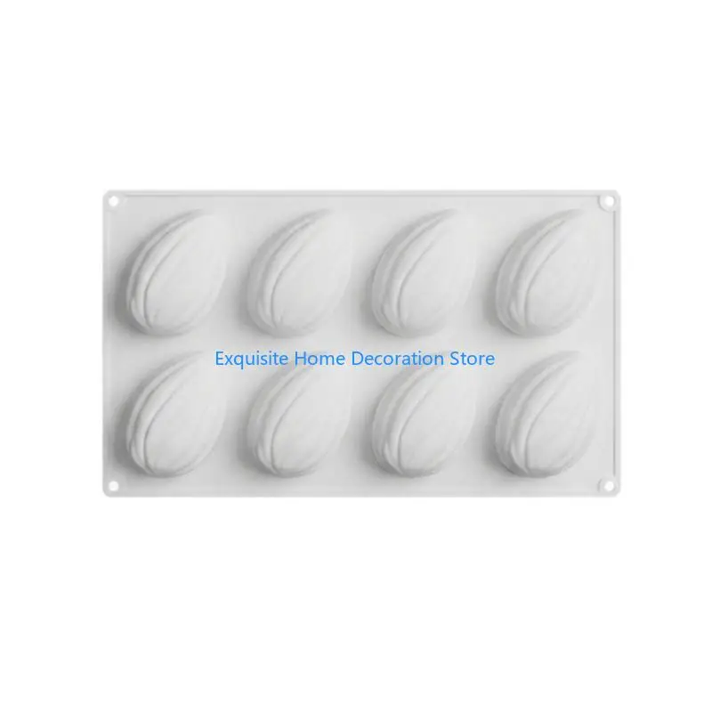 L5BF Flexible Silicone Almond Molds 8 Cavity Dessert Pan for Chocolate Mousse Jellies Ice Cream Home Baking Projects
