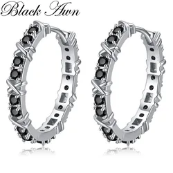 2023 New Black Hoop Earrings For Women Classic Silver Color Trendy Spinel Engagement Fashion Jewelry I251