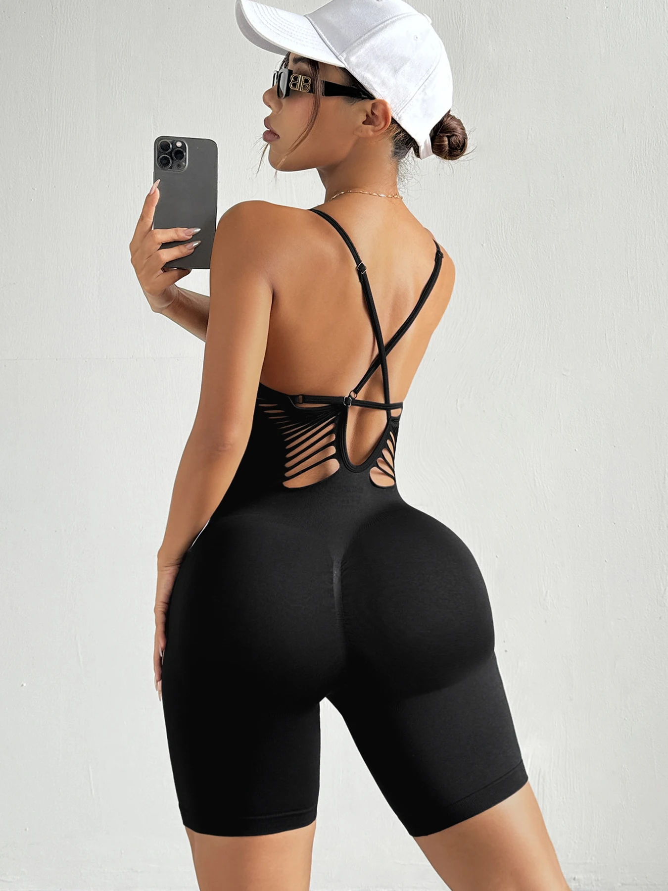 Women\'s Tie Dye SeamlessSexy Strap Yoga Workout Jumpsuits Fashion Backless Hollowout Waist-revealing Shapewear Bodysuits