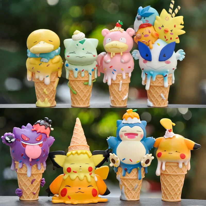 Anime Figure Cartoon Pokemon Ice Cream Series Hand Figure Cone Pikachu Doll Model Psyduck Desktop Ornament Children'S Toy Gifts