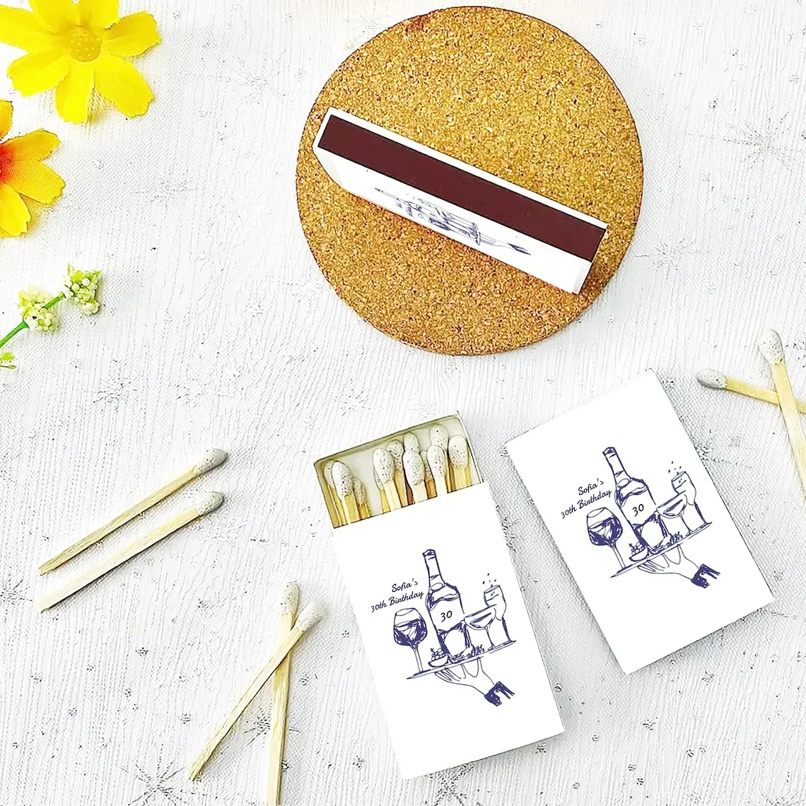 custom-30th-birthday-match-boxes-wine-cocktail-sketch-design-personalized-birthday-party-decor-favors