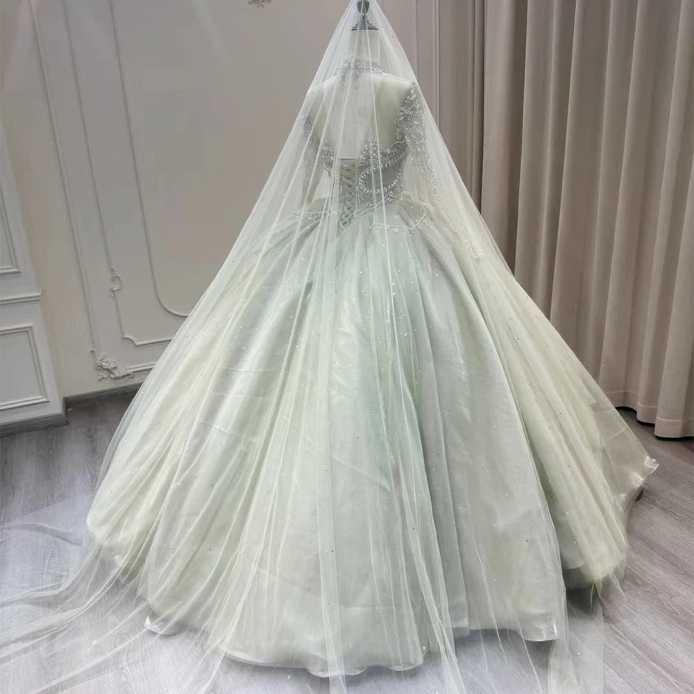 Messico Green Quinceanera Dress Ball Gown Bead collo alto 2024 compleanno abito di lusso Bow abito formale Sweet 15 vestidos de festa