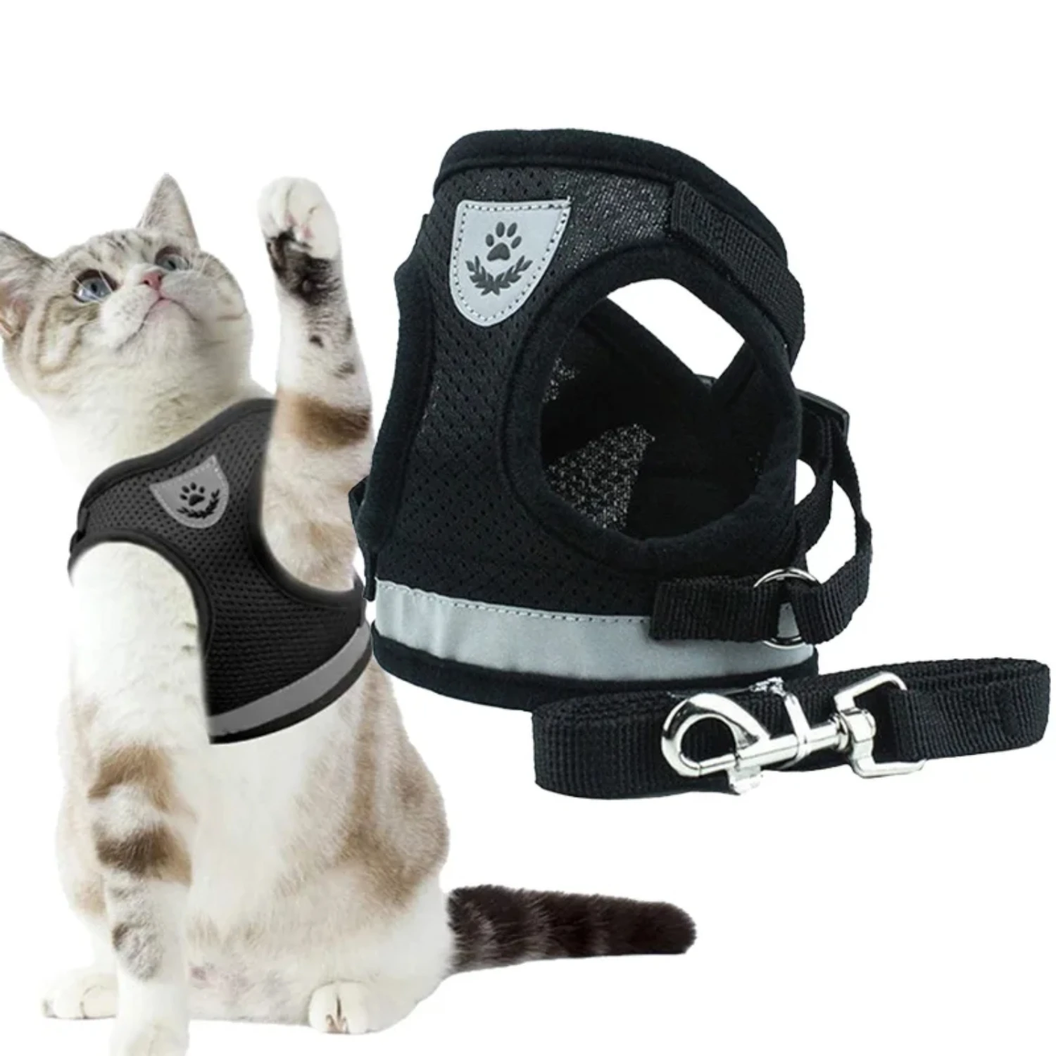 

Mesh Cat Harness and Leash Set Escape Proof Adjustable Reflective Kitten Puppy Small Dog Vest Walking Lead Leash Outdoor Accesso