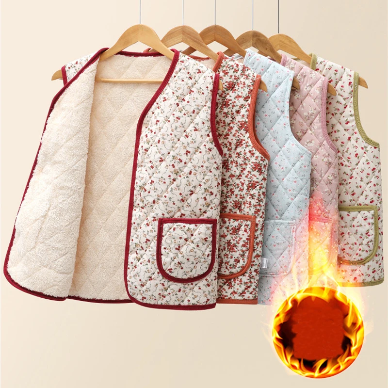 

1pcs Winter Women Floral Warm Vest Female Sleeveless Coat Vest Short Jacket Lady Loose Fashion Fleece Vest Women Thermal Outwear