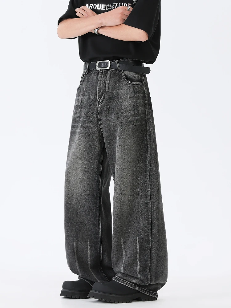 

Повседневные джинсы свободного покроя в американском стиле ретро, мужские весенне-летние тонкие прямые широкие брюки, длинные брюки из джинсовой ткани