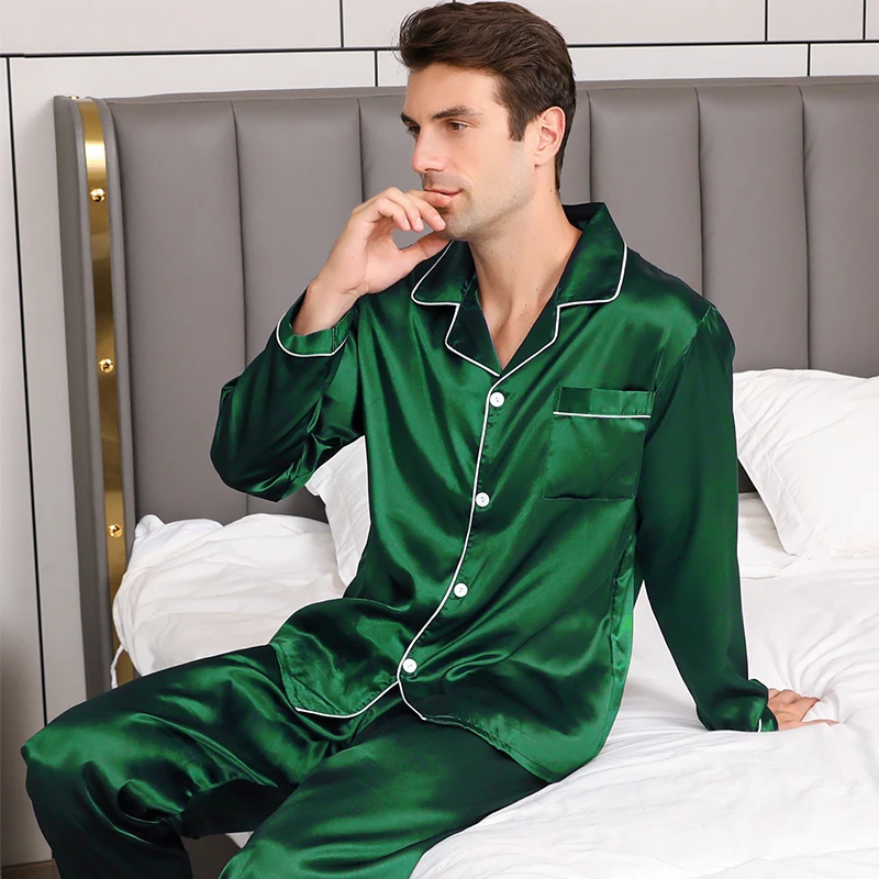 Men's pajamas long sleeves summer ice beautiful home clothes men's spring and autumn casual thin cardigan can wear out two suits