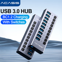 Acasis USB Splitter Powered USB Hub Aluminum 10 Port Expander USB 3.0 Data Hub Splitter Individual on/Off Switches for Pc Laptop