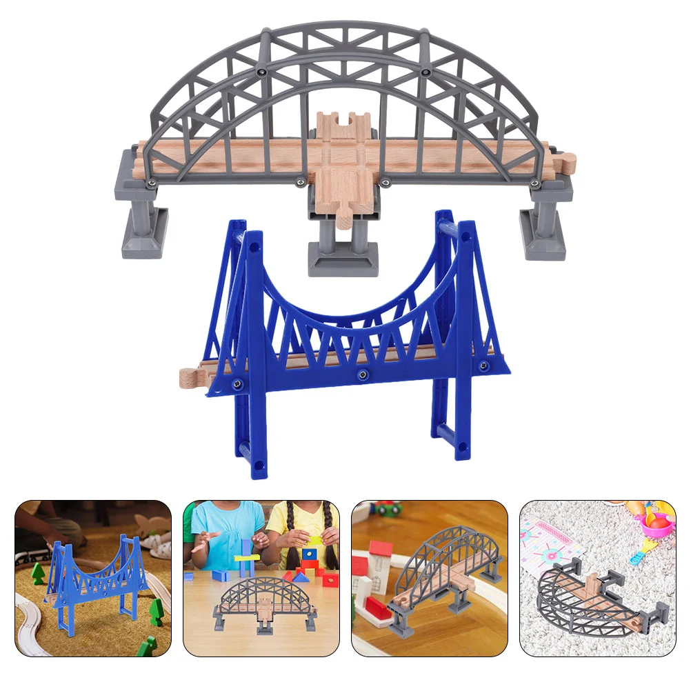 2 Pcs Track Accessories Toys Assembled Model Kit Suspension Bridge Trains Decorative Scene Playing