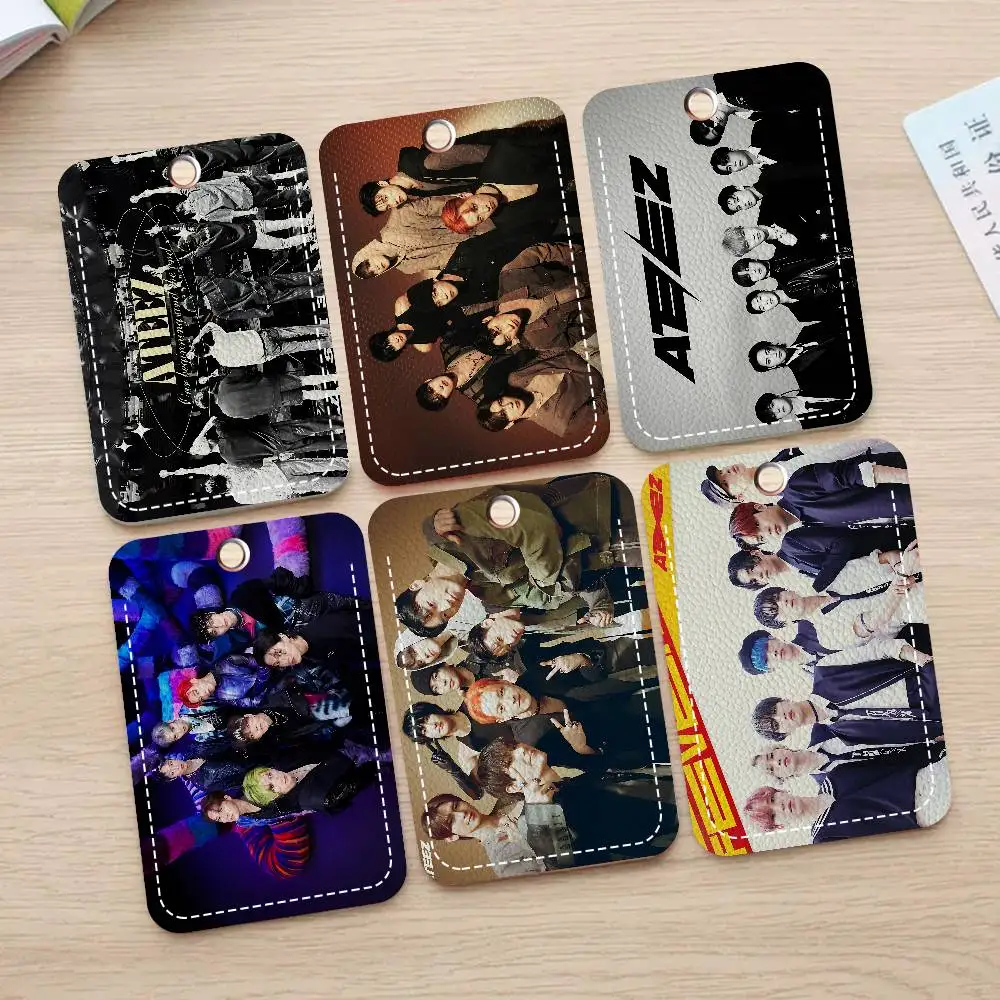

Kpop Group A-Ateez 1Pc PU Leather Card Holder Keychain Key Ring Door Lock Access Tags ID Card Case Keychain Card