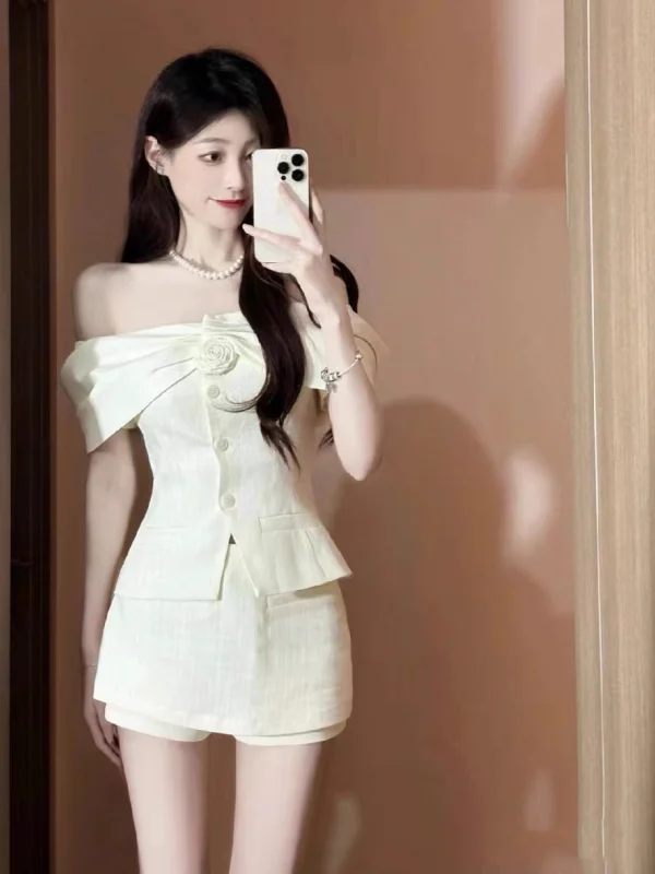 

Сладкий и пряный комплект из двух предметов на одно плечо, лето 2022, юбка Ele Lady Sle ort и топ, весь комплект, женская мода