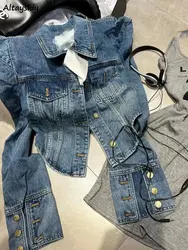 American Vintage Cropped Jackets Women Denim Chic Design Hip Hop Streetwear Young Slim Outwear Long Sleeve New Spring Popular