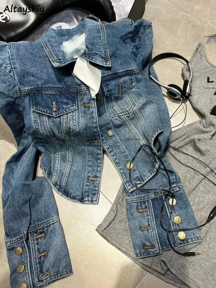 American Vintage Cropped Jackets Women Denim Chic Design Hip Hop Streetwear Young Slim Outwear Long Sleeve New Spring Popular