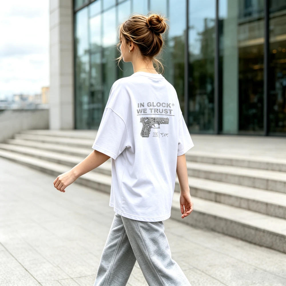 Mens Casual Short Sleeve T‑Shirt Vintage Gun Graphic In Glock We Trust Print Crew Neck Breathable Summer Street Daily Tops Male