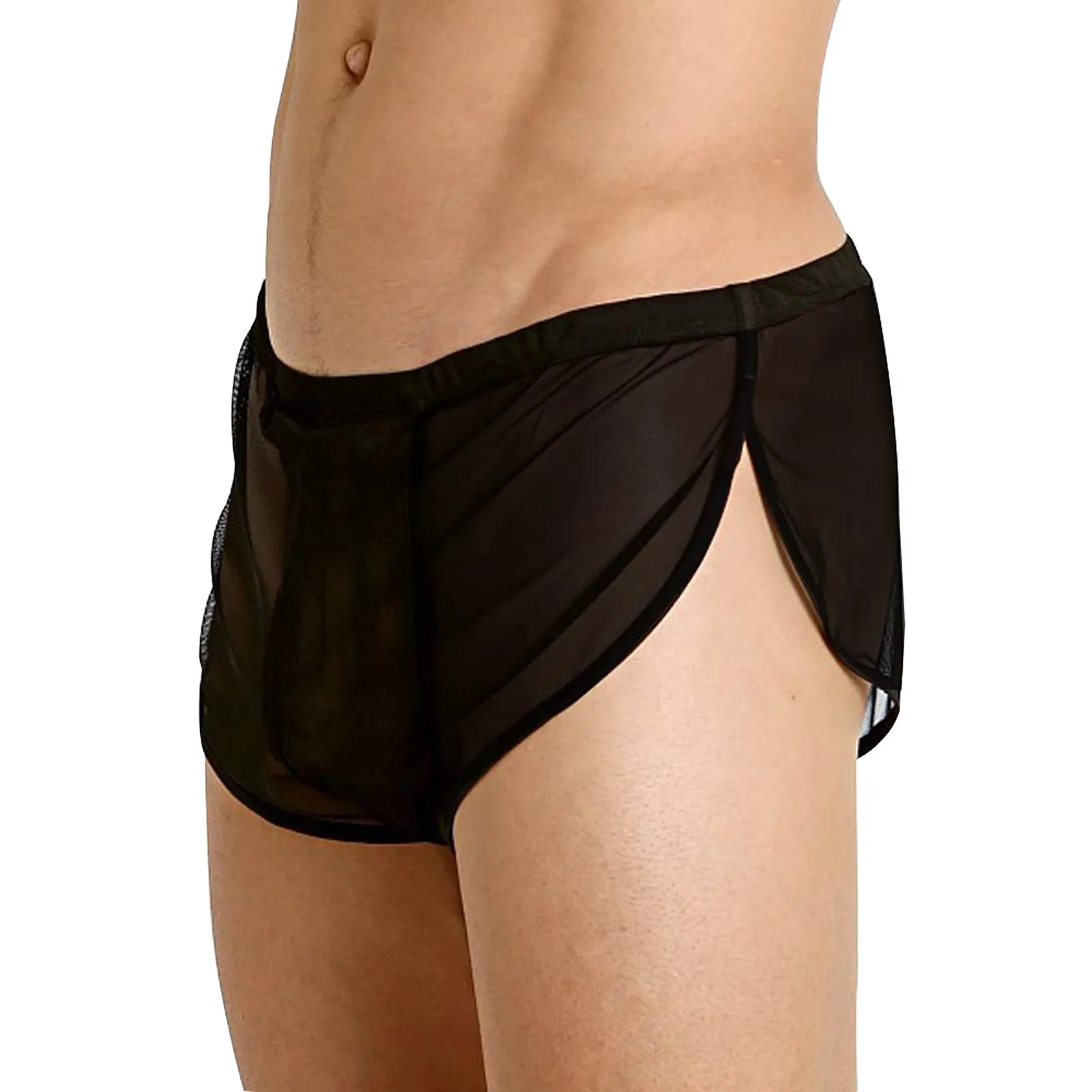 Man Sexy Thin Transparent Underpants Low Waist Side Split Comfortable Underpants Men Solid Seamless Bikini Swimming Underpants