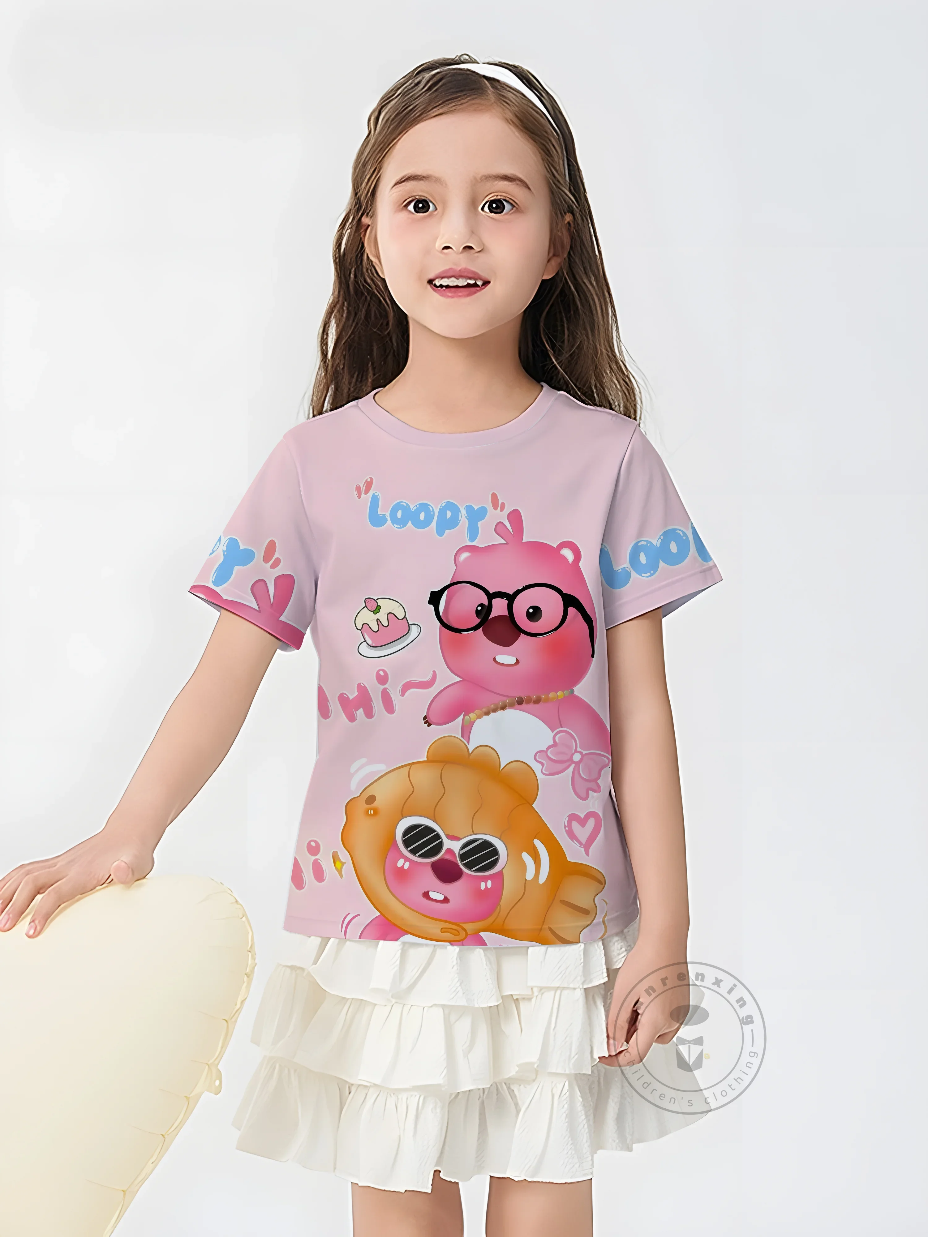 العصرية الساخن Loopy ثلاثية الأبعاد طباعة الفتيات تي شيرت قصير الأكمام الجولة الرقبة Kawaii الصيف رداء علوي غير رسمي للأطفال 3-14 سنة مريحة