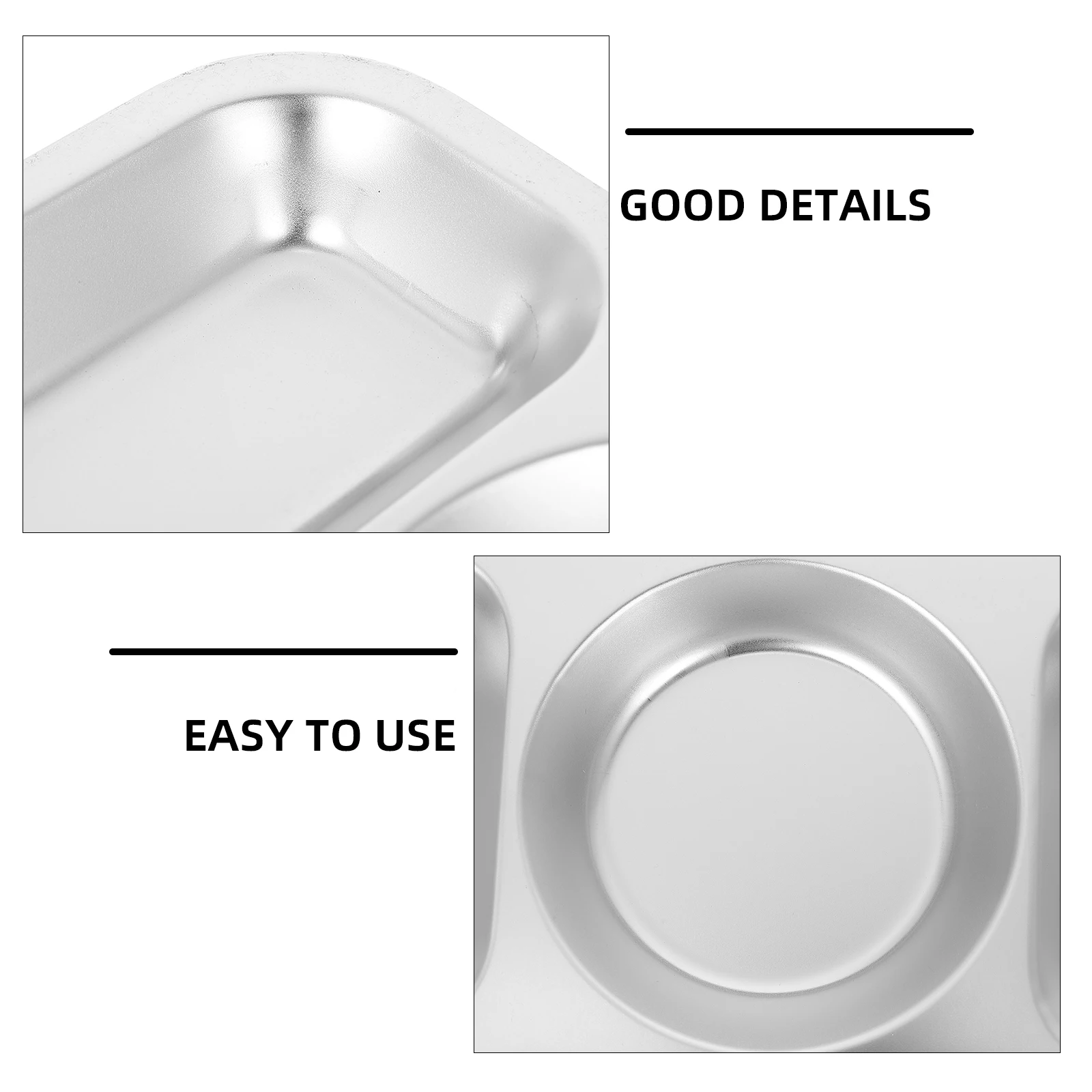 

Stainless Steel Divided Tray Rectangle Meal Holder Food Serving Lunch Dinner Plates Smooth Edge Kitchen Barware
