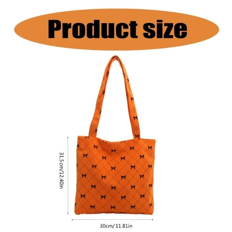 

A3PE Corduroy Shopping Bag with Diamond and Bowknot Pattern for Women Large Handbag