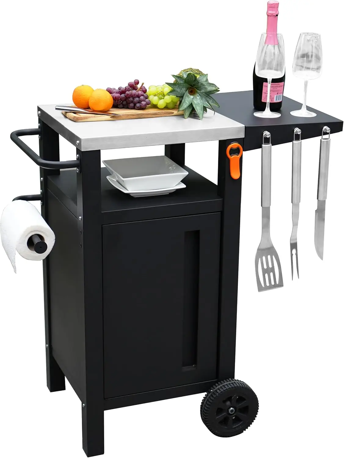 Cart Outdoor with Storage, Modular BBQ Cart, Bar Patio Kitchen Island Prep Stand Cabinet