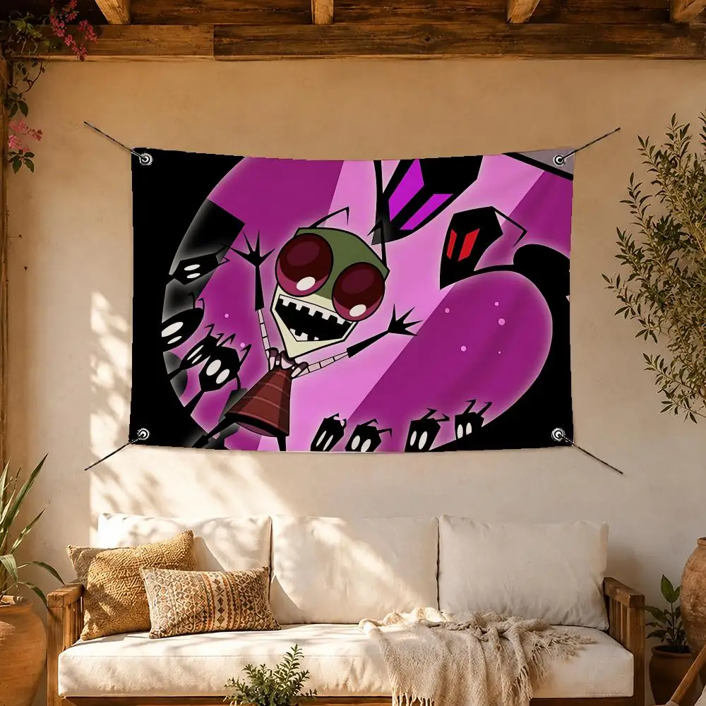 Cool Show Invader Zim Flags Room Home Decor Wall‑Hanging Art Banner, Outdoor for Bedroom Party Background Decoration