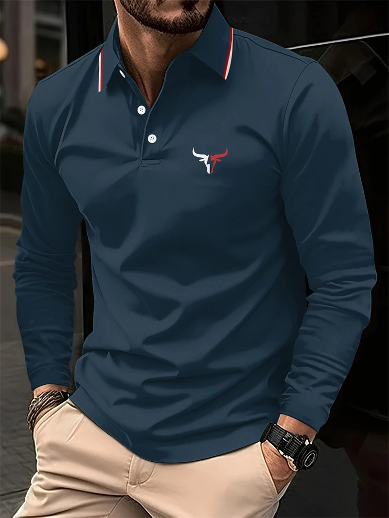 

Fashion Bull Pattern Polo Shirts For Men Summer Trendy Pure Color 3D Printed Polo Shirt Loose Streetwear Lapel Button Tees Tops