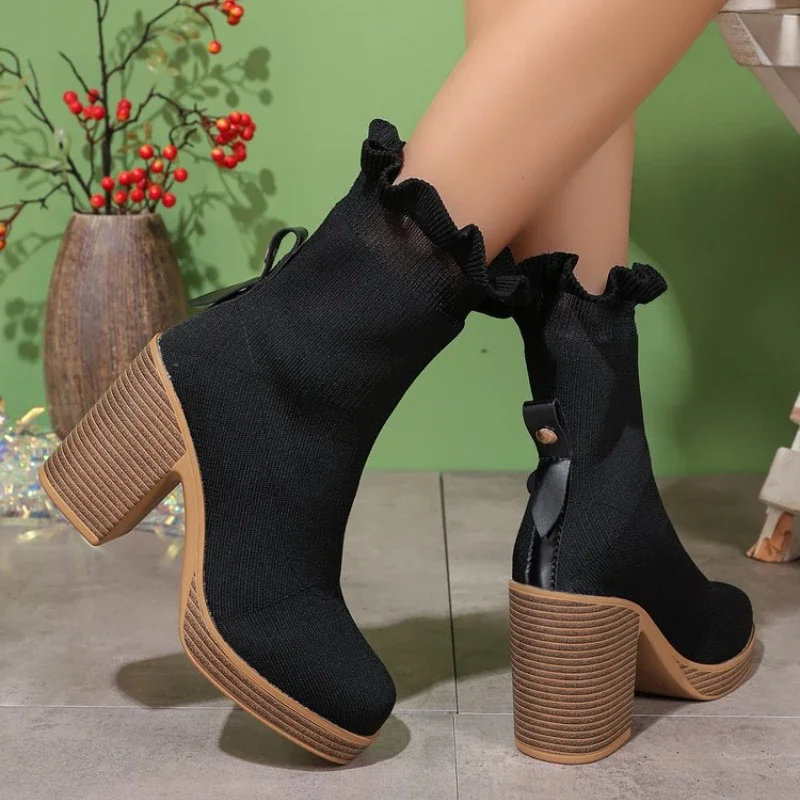 Winter Ankle Boots for Women Pu Leather Wedges Cowboy Western Boots Woman Pointed Toe Zipper Cowgirl Short Boot Women's Shoes