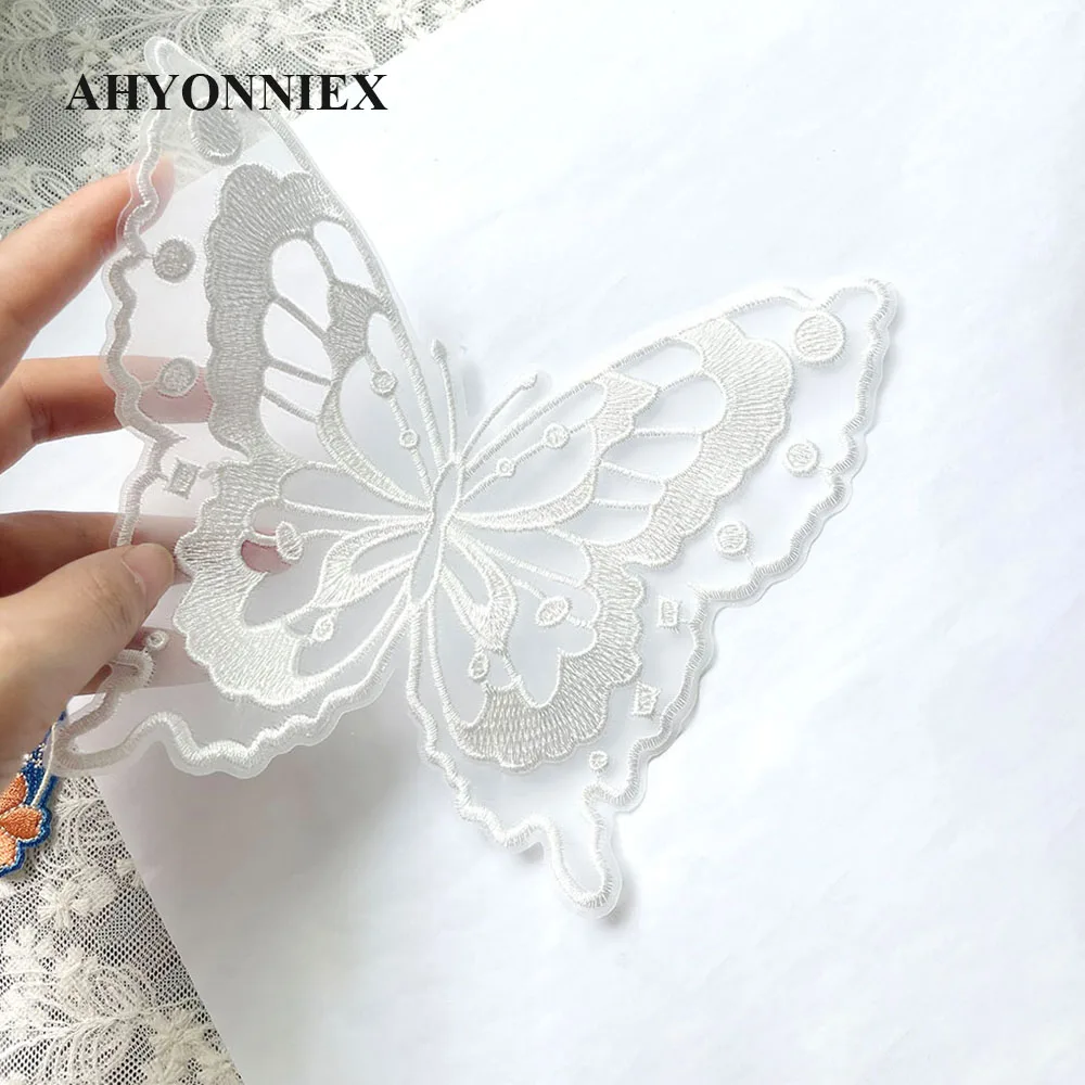 15CM X 17.5CM Black White Embroidery Patch Butterfly Sticker Parches For Wedding Dress Appliques Sew On Patches