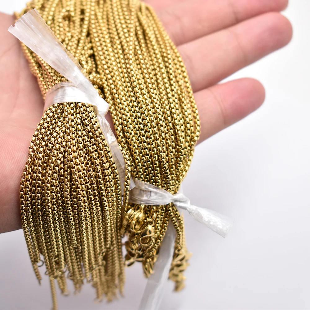 Großhandel 20-50 Stück/lot goldfarben plattierter Edelstahl 2mm quadratische Rolo-Box-Halsketten DIY Schmuck 60cm Ketten Anzug-Accessoires – Detail 1