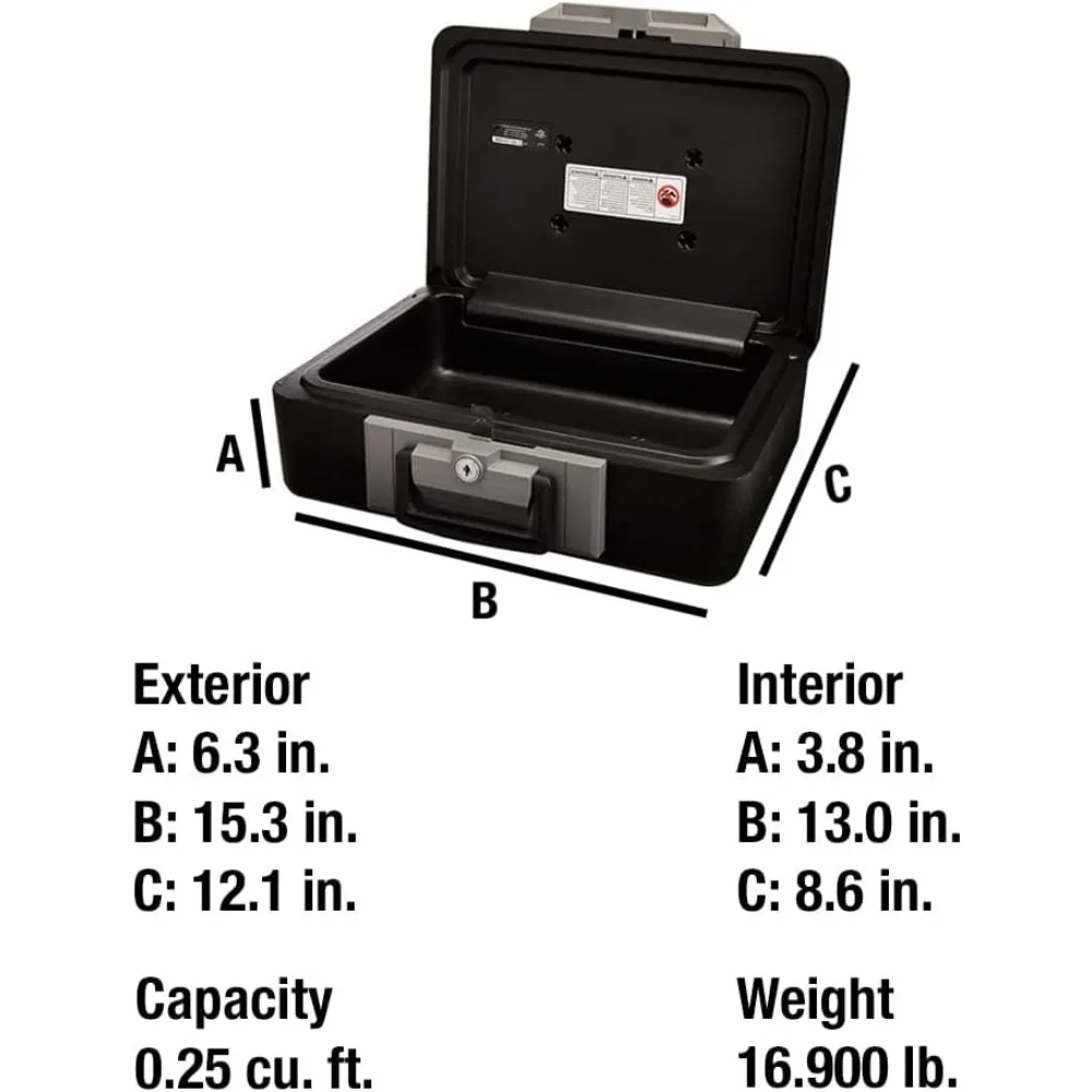 Cassetta di sicurezza ignifuga con serratura a chiave, cassaforte con maniglia per il trasporto per proteggere denaro, gioielli, documenti, 0,25 piedi cubi