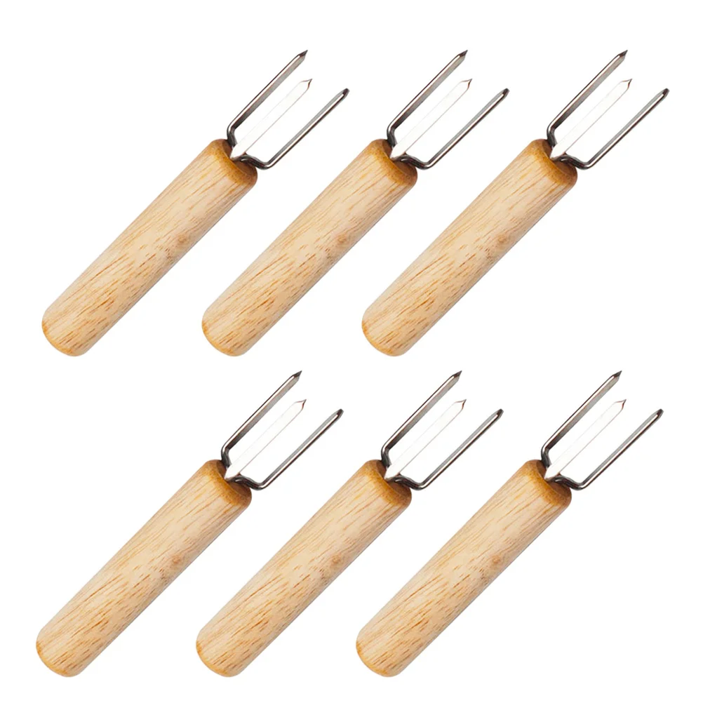 

6pcs Stainless Steel Bbq Forks 304 Wood Handle Corn Forks For Meat Fruit Grilling Tools Outdoor Kitchen Supplies