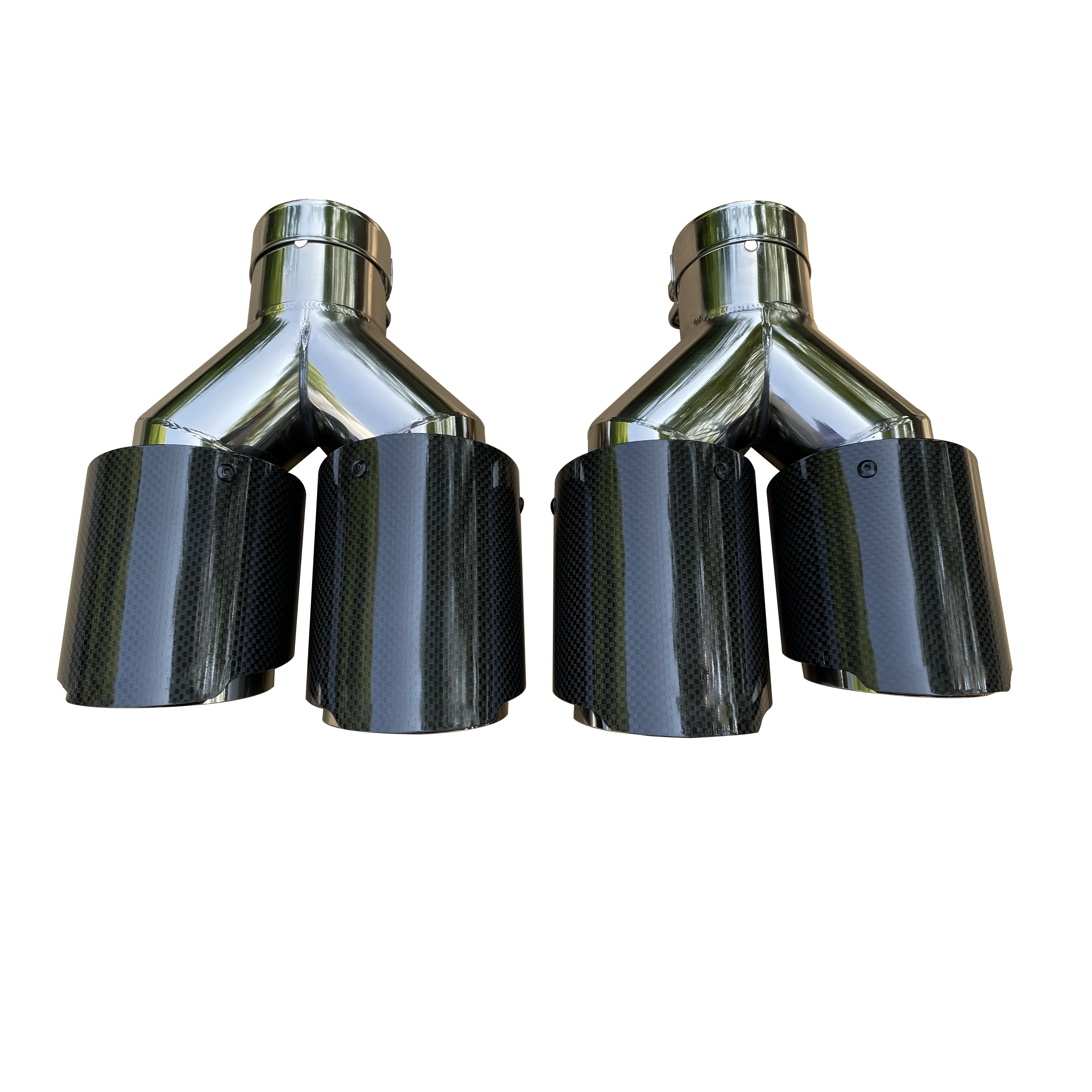 1 PC. Automobile Universal Carbon Fib Tail Throat Stainless Steel Silencer Y-shape Double-Outlet Exhaust Nozzle Tip