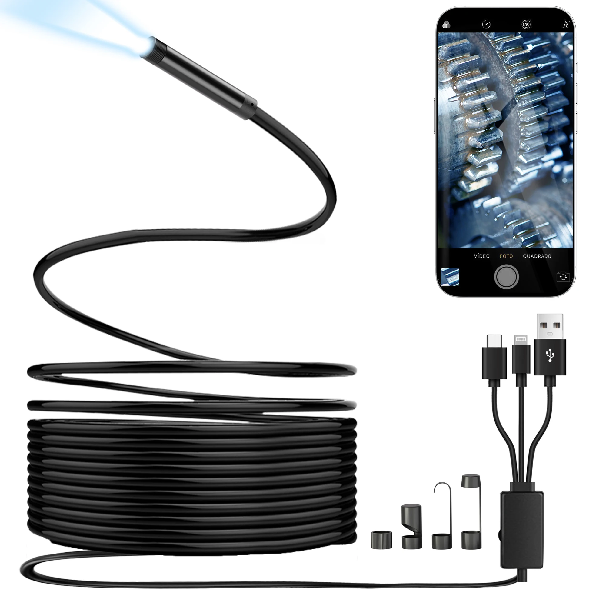 

3 in 1 Endoscope Inspection Camera for Micro USB/Type-C/IOS iphone Waterproof Sewer Industrial Piping Car Borescope 1080P HD