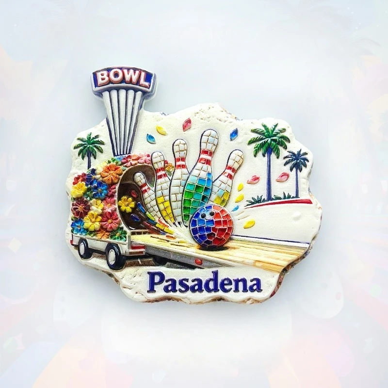 Imán para nevera Pasadena California: flotación 3D vibrante y recuerdo de bolos, regalo único para fanáticos de los deportes para decoración de viajes