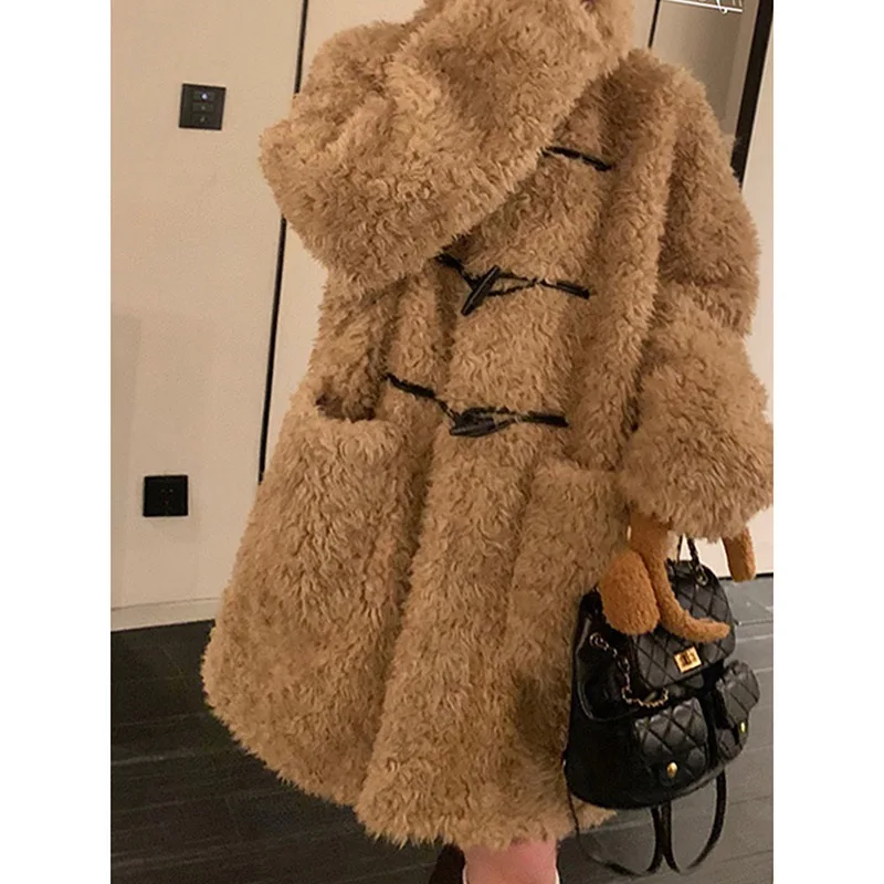 Mid Length Coats Women Faux Fur Jackets Stand Collar Coat Thick Warm Y2k Streetwear Casual Jacket Elegant Work Autumn Winter
