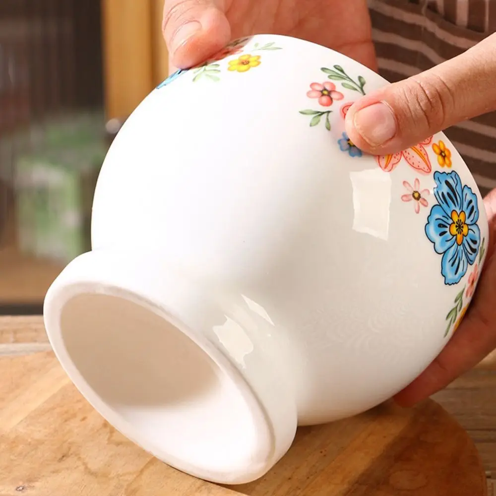 

Ceramic Ceramic Mortar Labor Saving Internal Thread Manual Mortar Flower Pattern with Lid Garlic Mortar Spice Crushing