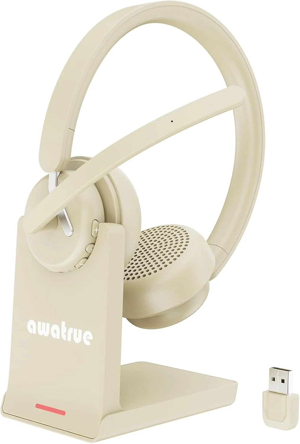 Awatrue draadloze headset Bluetooth-headset met AI-microfoon met ruisonderdrukking en oplaadbasis 2,4GHz-hoofdtelefoon met USB-dongle