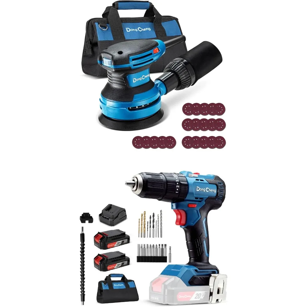 

5-Inch Random Orbital Sander 380W 12800OPM Electric Palm Sander, 20V MAX Brushless Cordless 1/2" Hammer Drill Kit