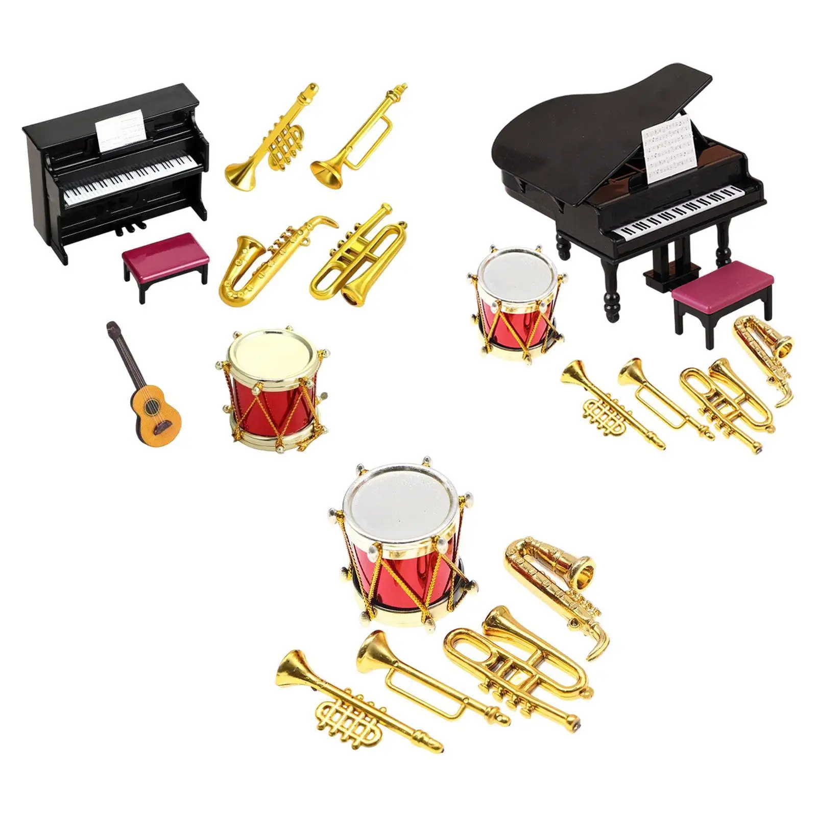 Conjunto de instrumentos para casa de bonecas escala 1:12, decoração de casa de bonecas, móveis em miniatura para sala de estar, banheiro, jardim, varanda, quarto