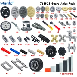 768PCS Technical Parts Cars Gears Axles Pack Wheels Connectors Chain Link Pins Joints Bricks Shock Absorber MOC Building Blocks