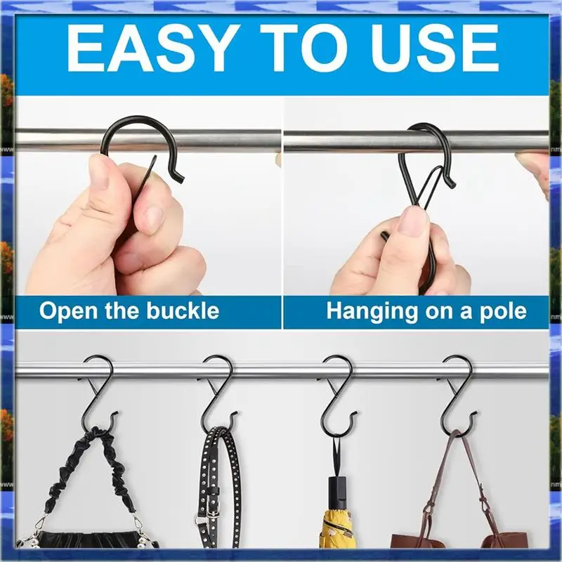 Mar.S Hooks In 10PCS,Heavy Duty Metal With Safety Buckle, Ideal For Kitchen, Closet, Garage For Organizing