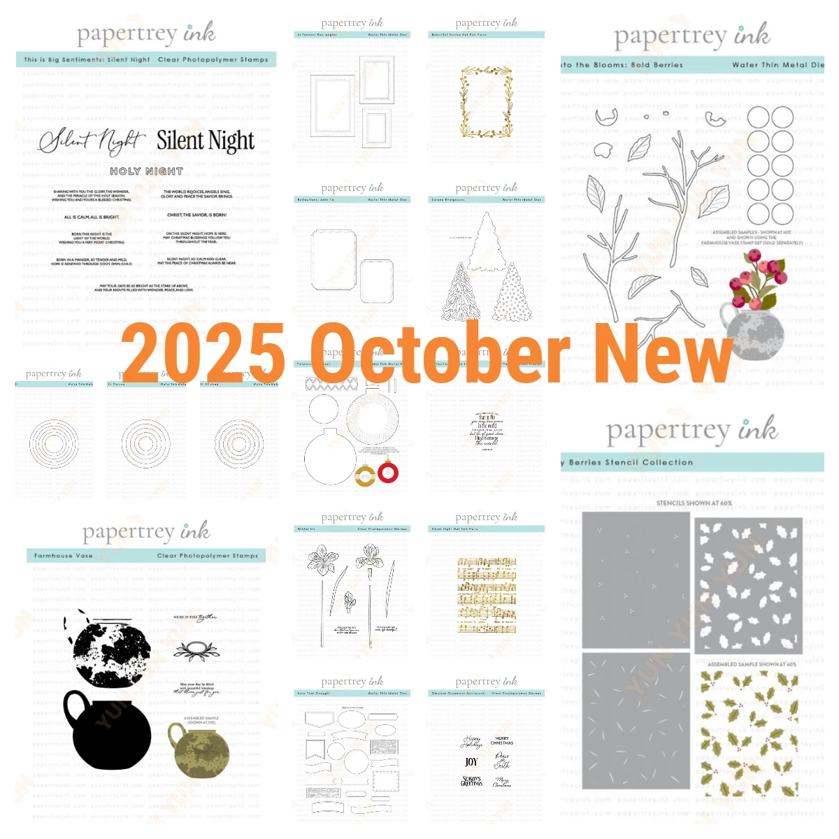 

October New Reflections: John Sentiments: Silent Night Stamp Dies Holly Berries Stencil Die DIY Scrapbooking Christmas Card Gift