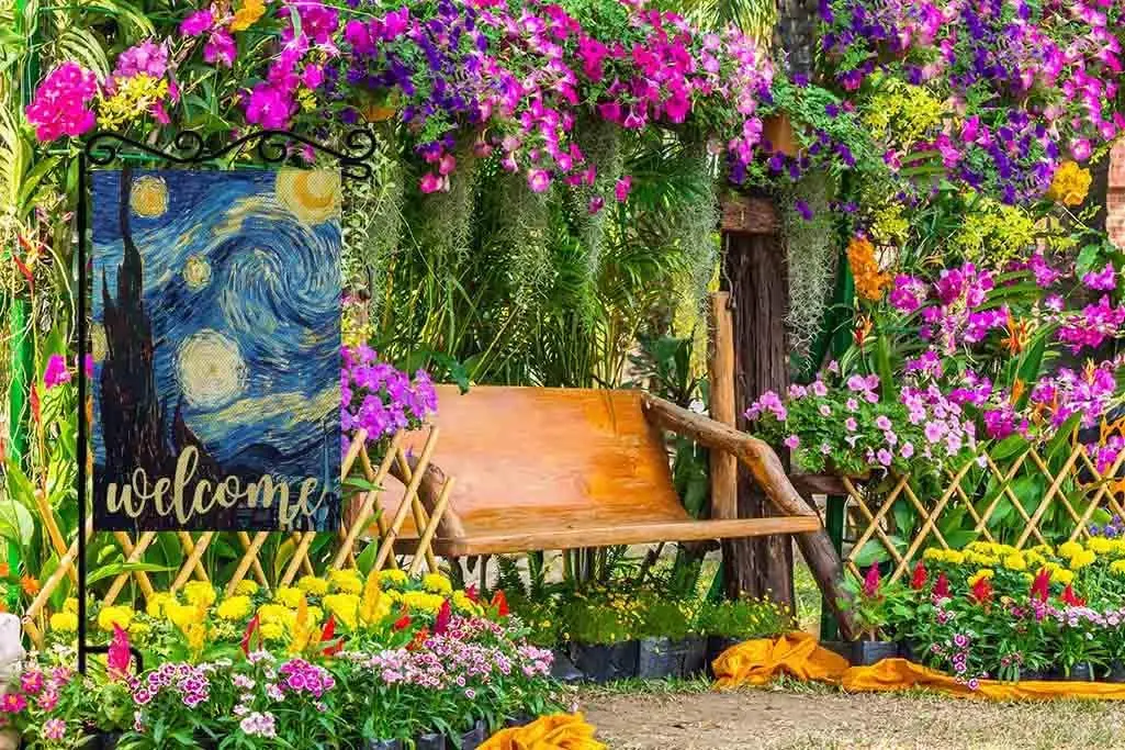 AOYEGO Starry Night Welcome Garden Flag Small Vertical Double Sided 12.5 x 18 Inch Burlap Yard Outdoor Decor KKW AAL