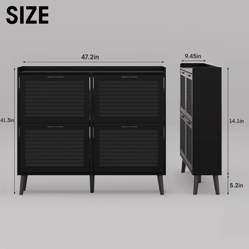 Shoe Storage Cabinet with 4 Flip Louvered Doors,Freestanding Organizer with Metal Hinges Wooden Legs,Shoe Cabinet for Entryway