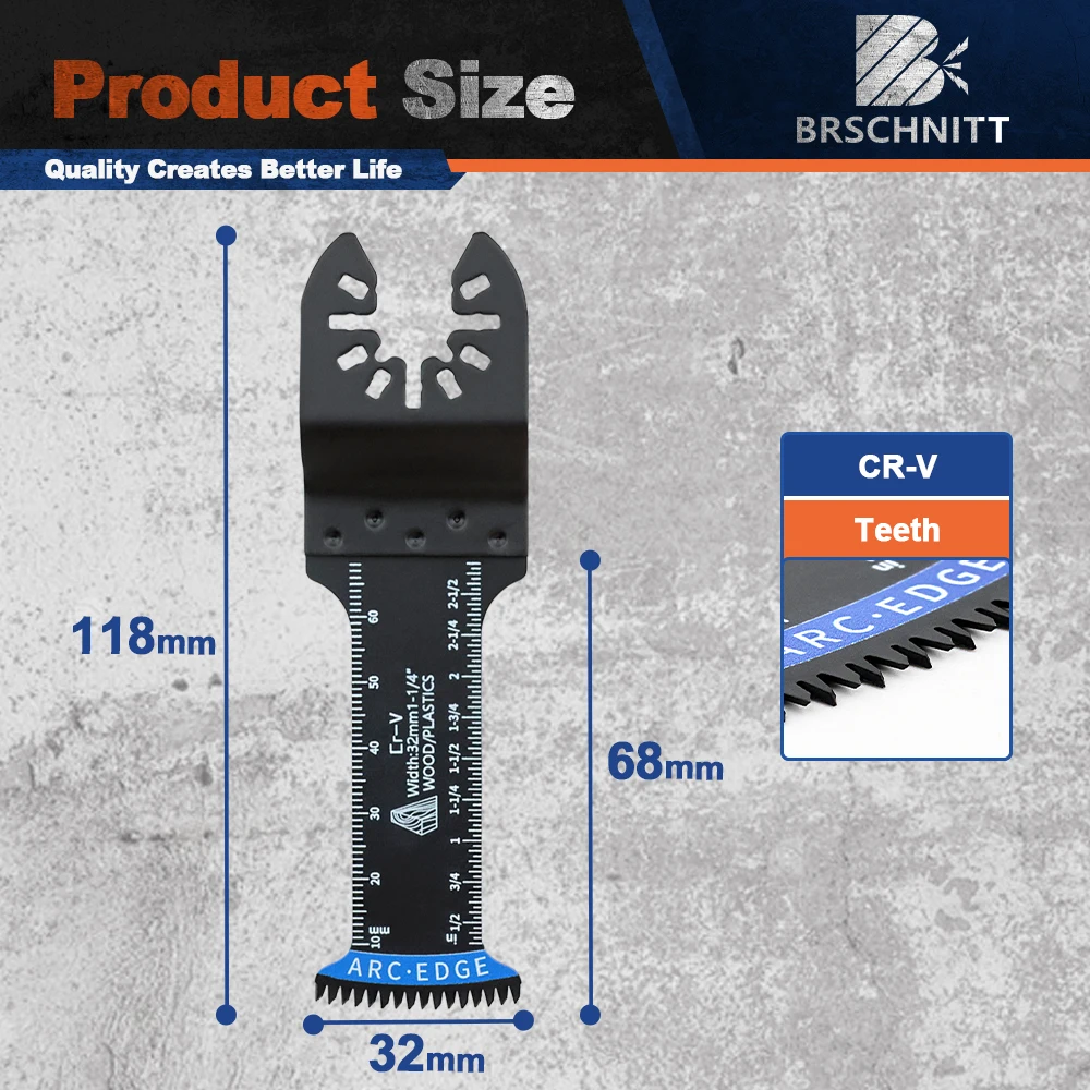 Lame per seghe oscillanti BRSCHNITT 5 pezzi Extra-Long Reach Arc Edge CRV Clean Cut per lame multiutensile in plastica per unghie in legno