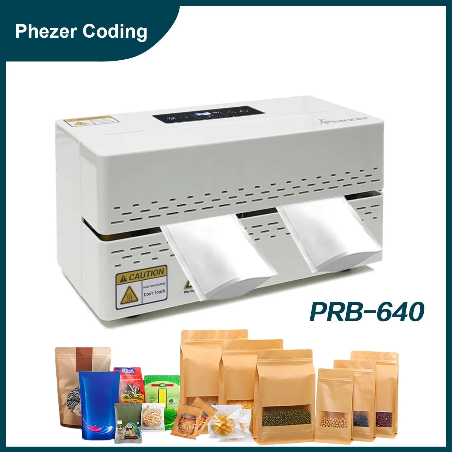 Phezer PRB-640 Electric Sealer Machine Dry/Wet Food Packaging Seal To Keep Fresh Touch Buttons Digital Display Detachable Cleani
