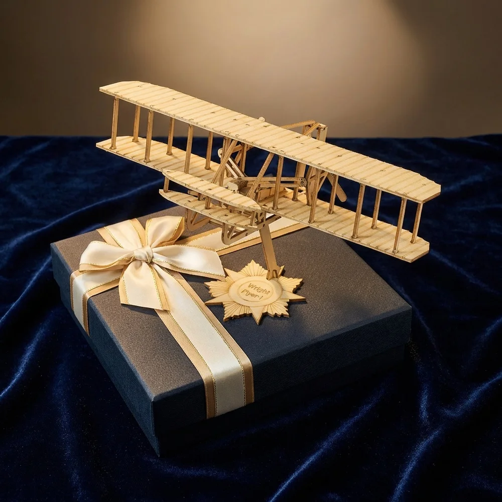 1:65 Mini Wright Flyer 190mm Balsa Wood Model Kit | 3D Puzzle DIY Craft Desk Display Aviation Gift