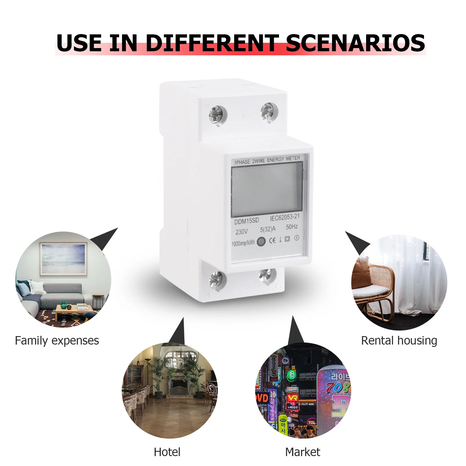 5-32A однофазный мини-счетчик энергии 230 В 50 Гц ЖК-дисплей на DIN-рейку Вольт-ампер Мониторинг мощности Измерение цепи