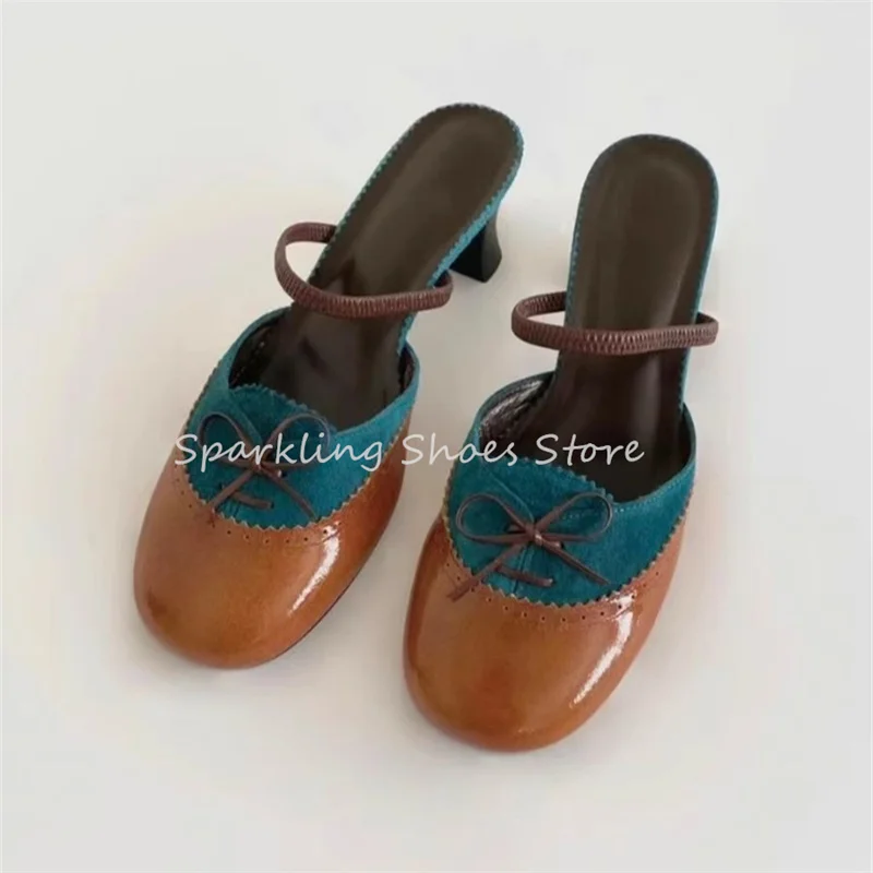 

Fashion Mixed Color Butterfly Knot Women Slippers Round Toe Chunky Heel One-Strap Sandals Ladies Ootside Leisure Shoes