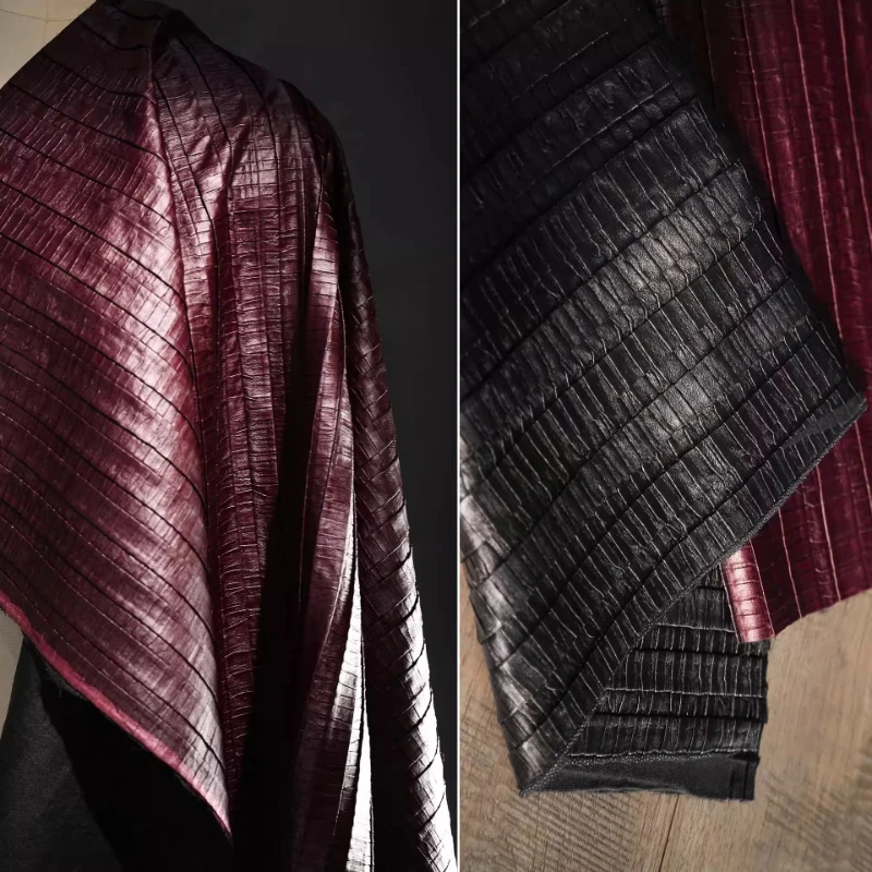 

Soft Pleating Leather Vertical Stripe Fabrics for Fashion Bag Coat Clothing Design Cloth Handmade Diy Sewing Material Fabrics
