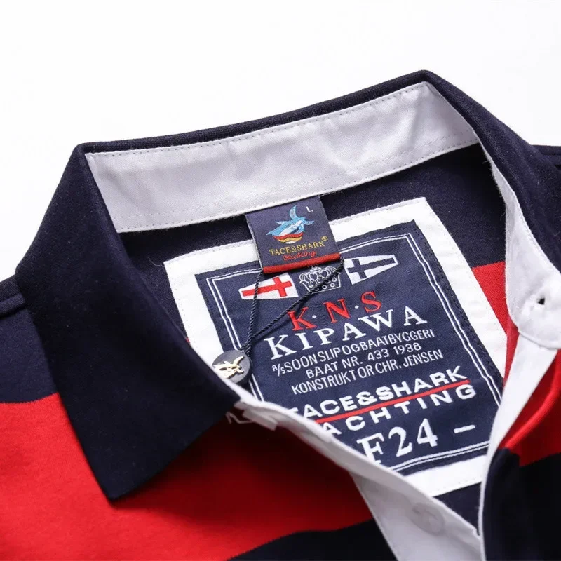 TACE & SHARK Marca 2018 Nuovo Stile di Moda Shark Manica Lunga Polo Da Uomo Della Banda Camisa Masculina Polo Abbigliamento Casual Business Homme